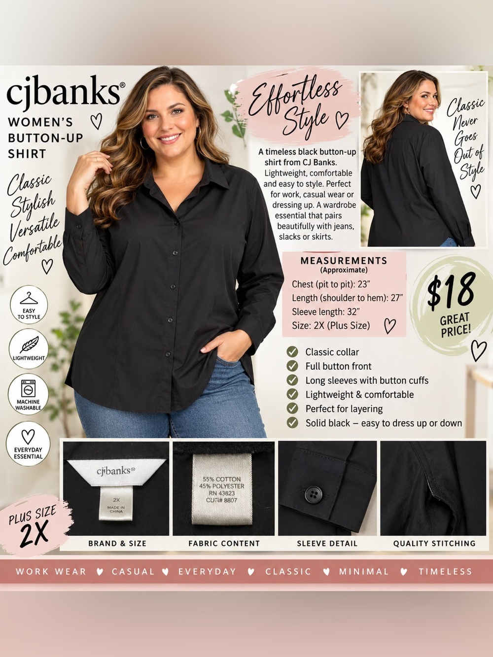 CJ Banks Black Button-Front Women's shirt